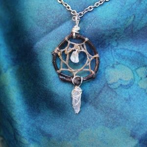 Clear Quartz Crystal Dream Catcher Necklace